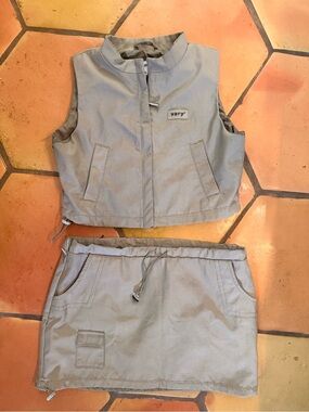 Cropped Utility Vest and Skirt Set — olive green